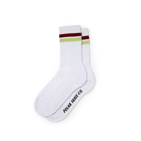 Polar Skate Co. - Stripe Socks - White/RichRed/Chartreuse